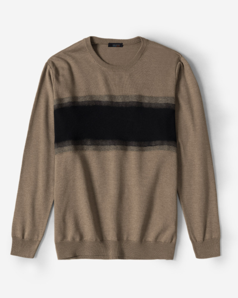 پلیور بافت یقه گرد طرحدار قهوه ای 22258102