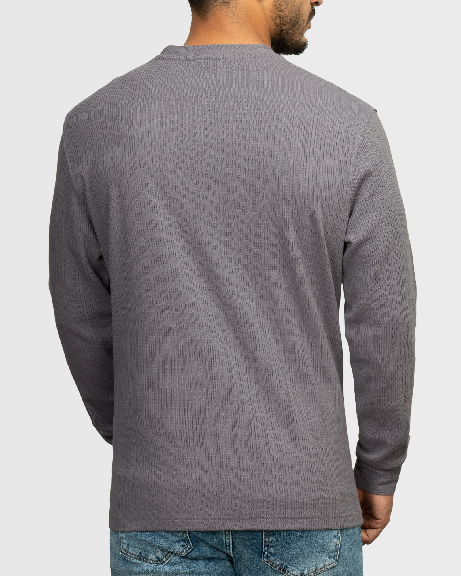 تیشرت مردانه آستین بلند یقه گرد ساده خاکستری 22328124