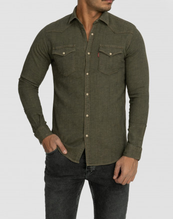 پیراهن مردانه آستین بلند جین ساده سبز 22474157