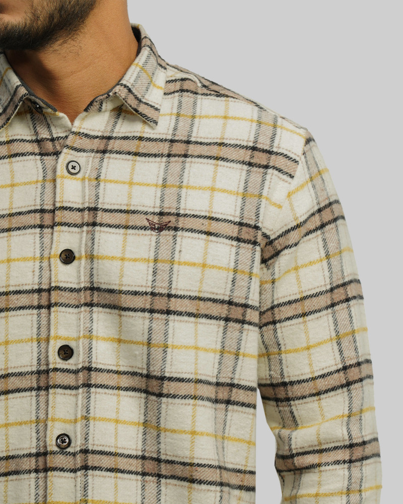 خرید و قیمت پیراهن ضخیم چهارخانه آستین بلند کرم 23352273