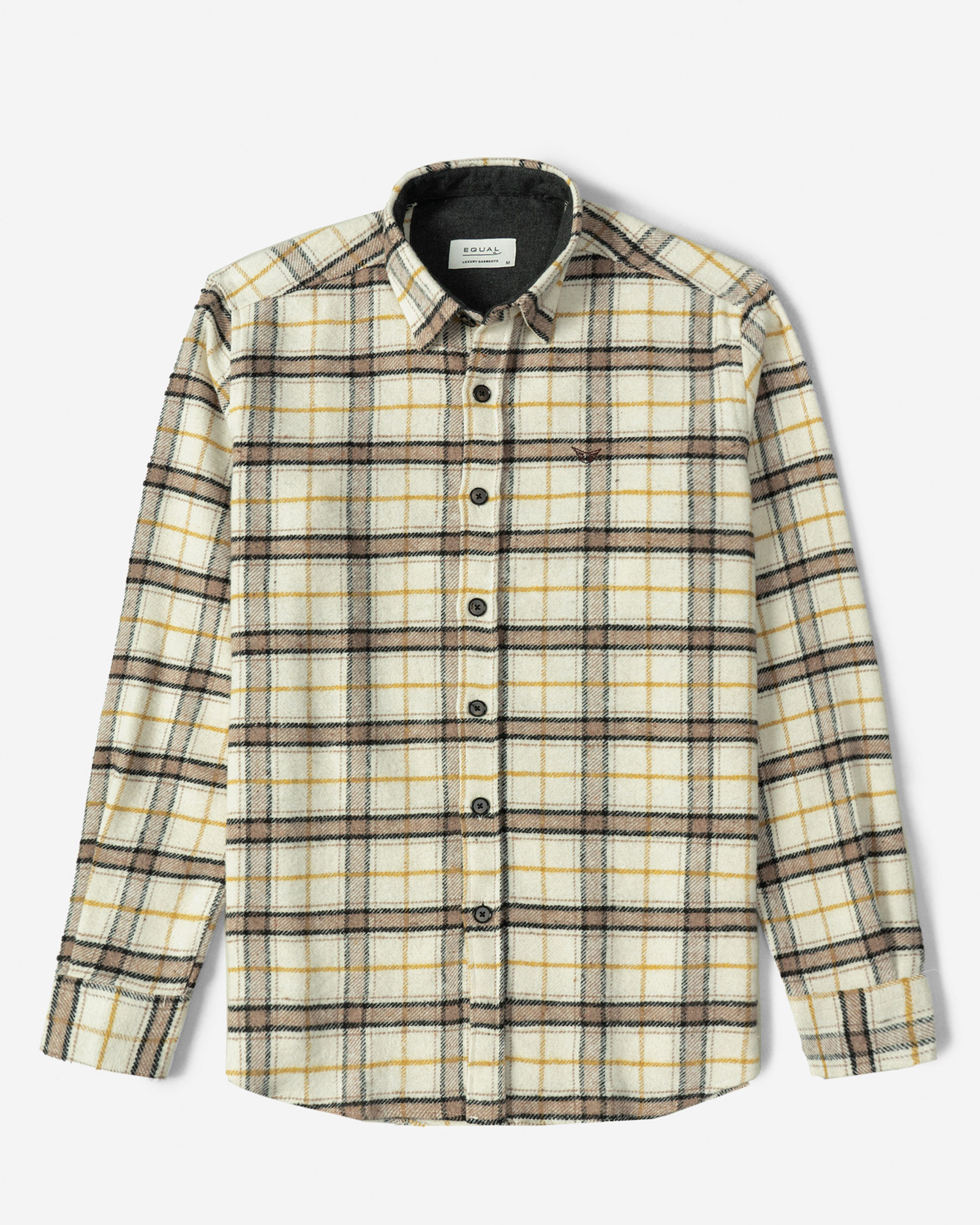 خرید و قیمت پیراهن ضخیم چهارخانه آستین بلند کرم 23352273