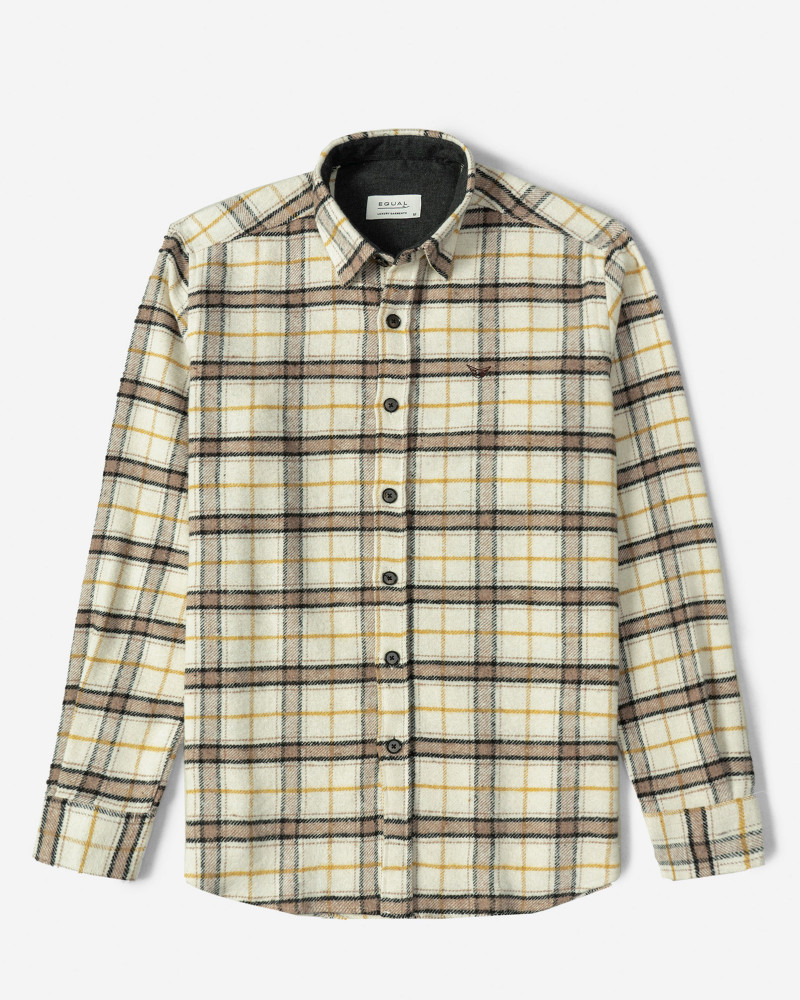 خرید و قیمت پیراهن ضخیم چهارخانه آستین بلند کرم 23352273