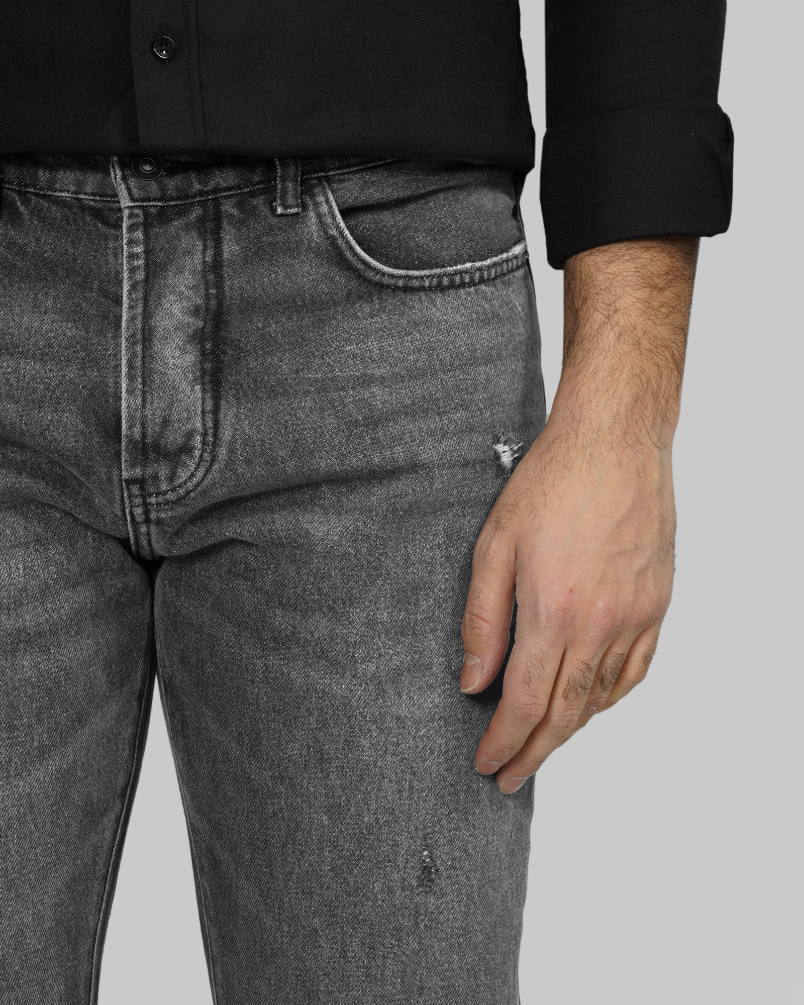 شلوار جین استریت استایل (Street Style) زاپ دار مردانه خاکستری تیره 23412219