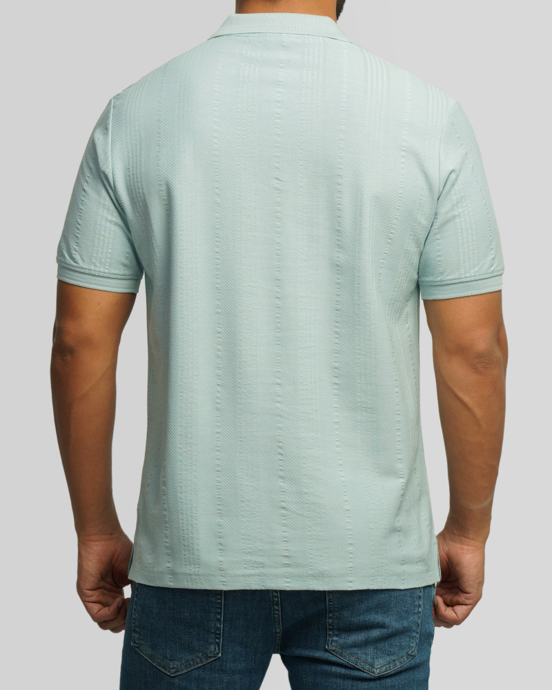 خرید و قیمت پولوشرت نیم زیپ طرح دار آستین کوتاه مردانه آبی روشن 23494242