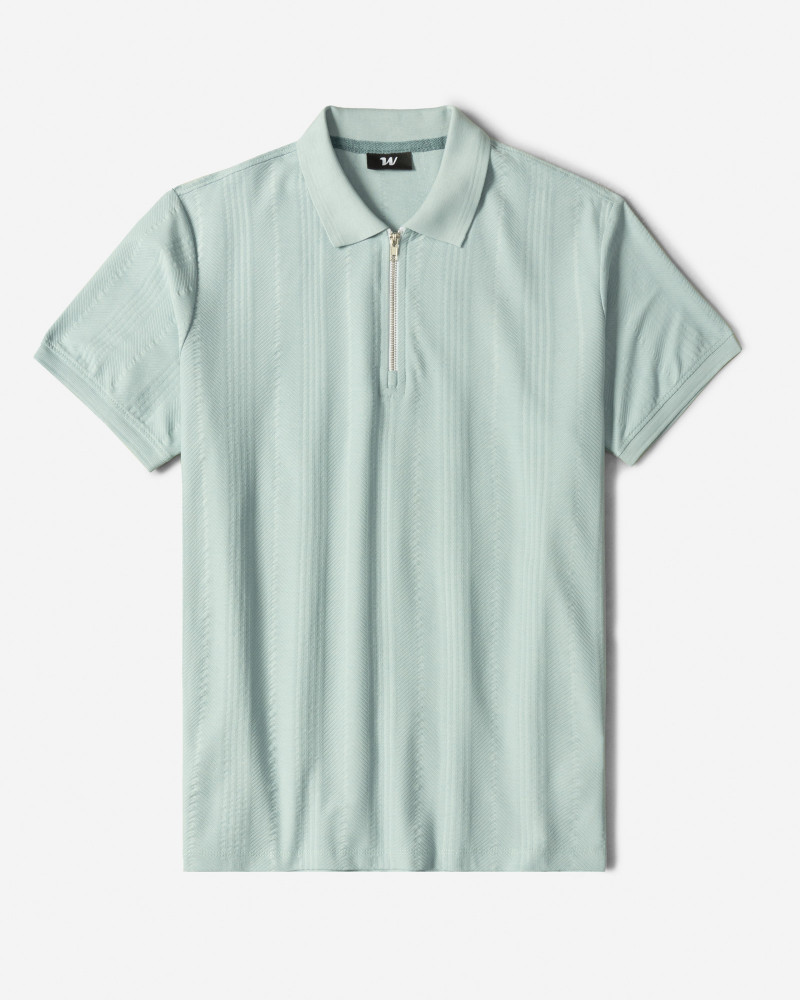 خرید و قیمت پولوشرت نیم زیپ طرح دار آستین کوتاه مردانه آبی روشن 23494242