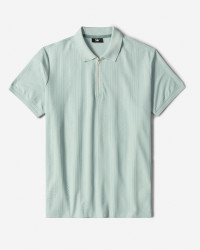 خرید و قیمت پولوشرت نیم زیپ طرح دار آستین کوتاه مردانه آبی روشن 23494242