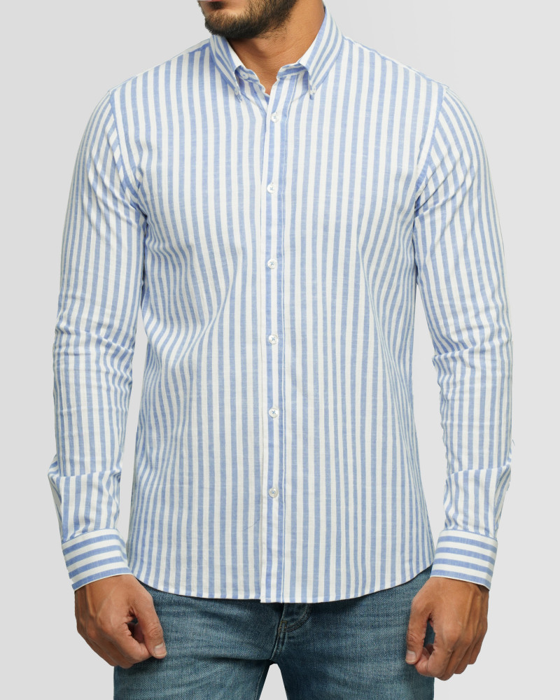 خرید و قیمت پیراهن آستین بلند راه راه مردانه آبی روشن 24266183