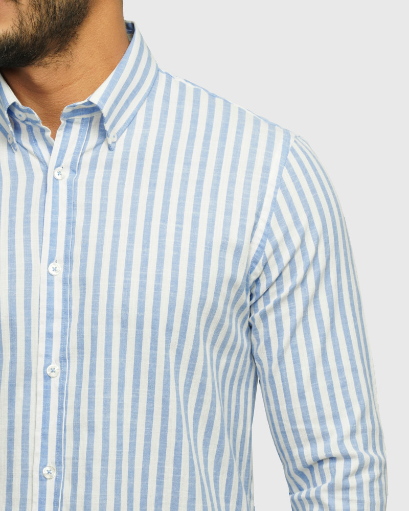 خرید و قیمت پیراهن آستین بلند راه راه مردانه آبی روشن 24266183