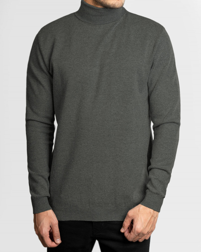 پلیور آستین بلند مردانه یقه اسکی بافت خاکستری  19379102