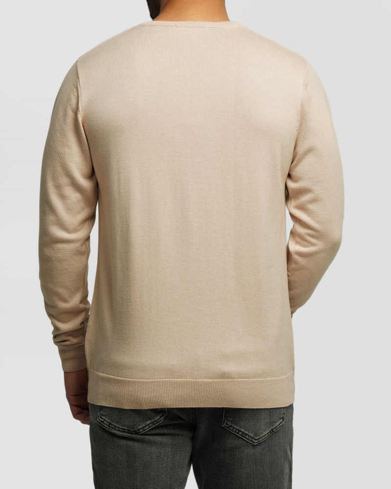 پلیور بافت یقه گرد ساده مردانه کرم 18342116