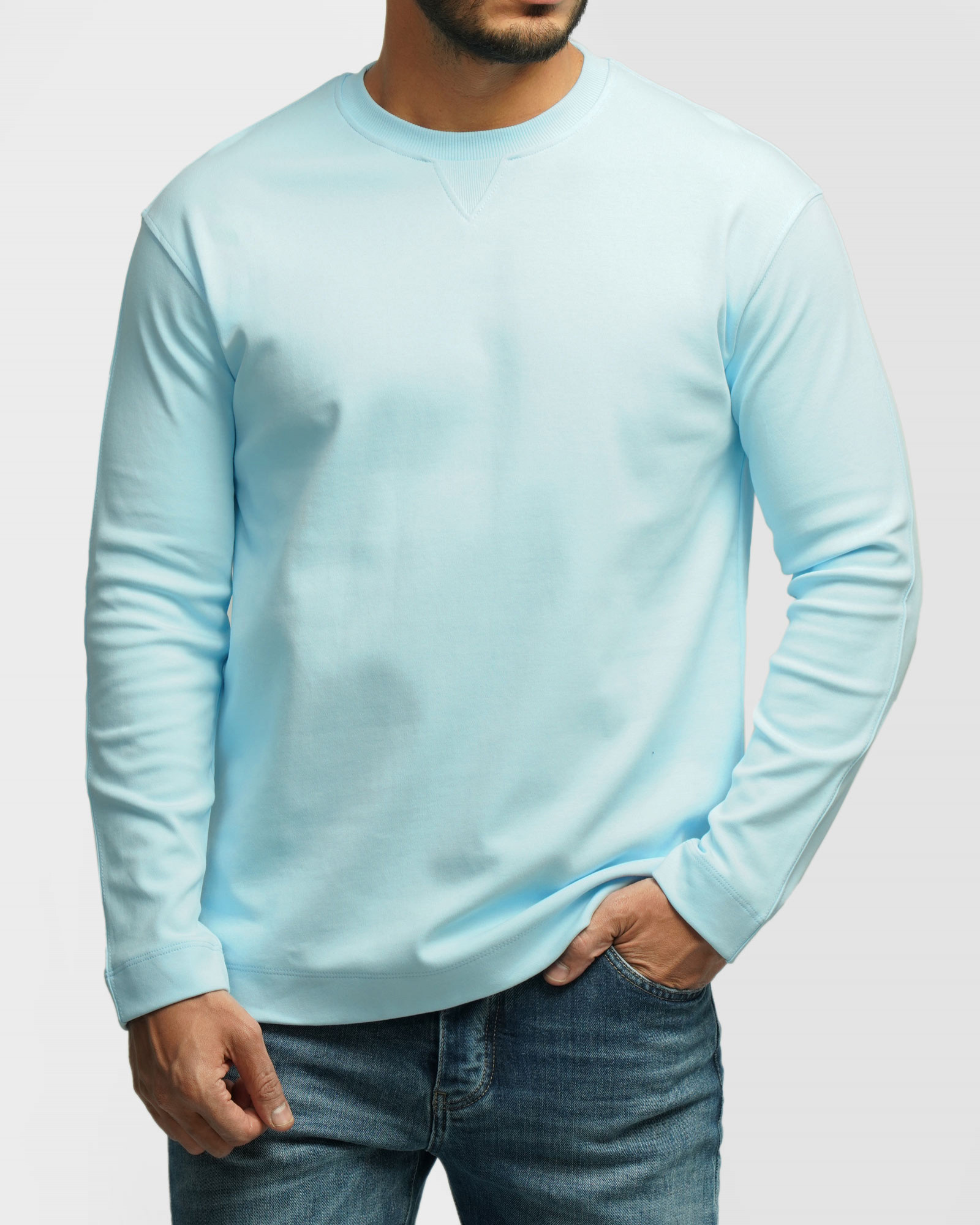 تیشرت آستین بلند یقه گرد ساده آبی روشن 24328127