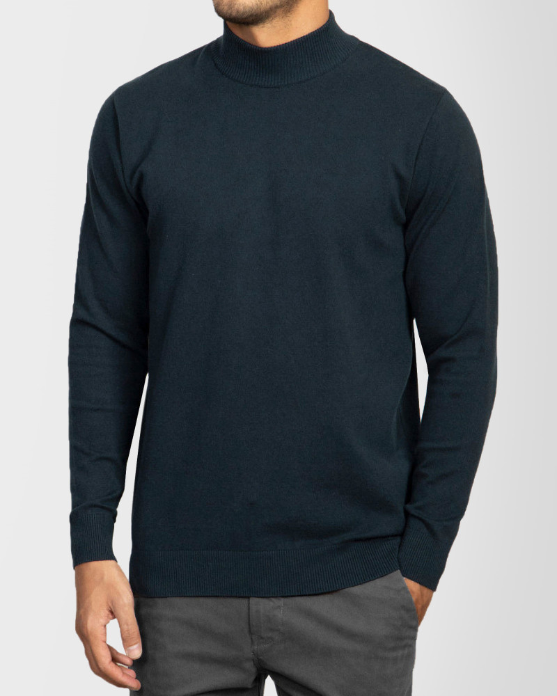 پلیور بافت مردانه آستین بلند یقه 5 سانت سرمه ای 22250101