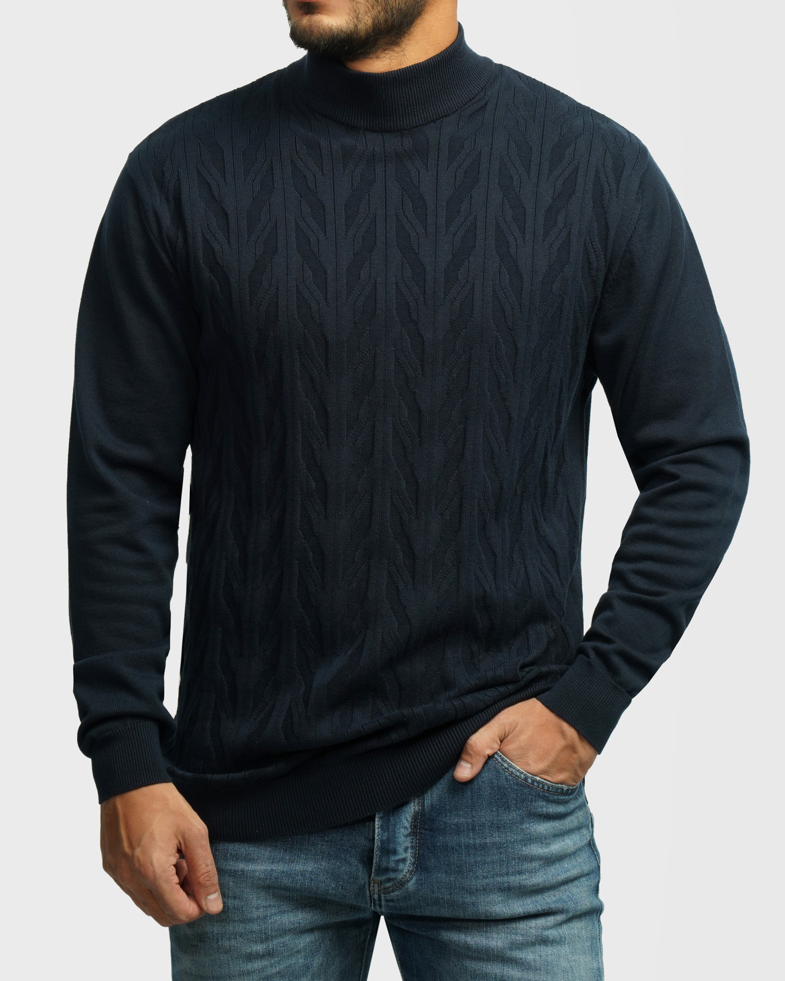 خرید و قیمت پلیور یقه 5 سانت طرح دار مردانه سرمه ای 24250106