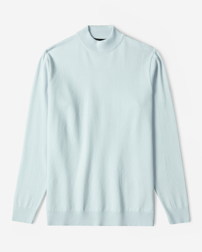 خرید و قیمت پلیور بافت یقه 5 سانت ساده مردانه آبی روشن 22250101