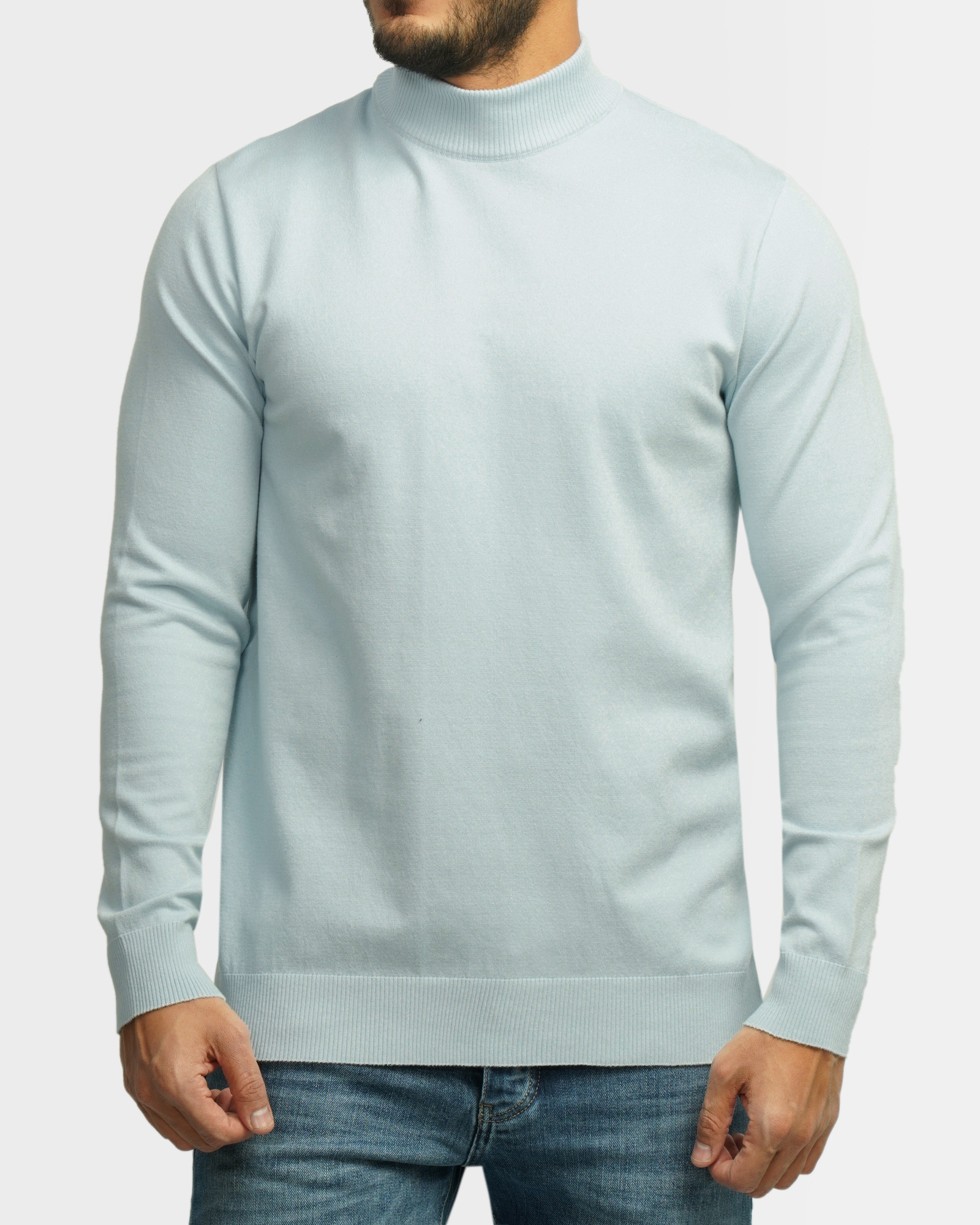 خرید و قیمت پلیور بافت یقه 5 سانت ساده مردانه آبی روشن 22250101