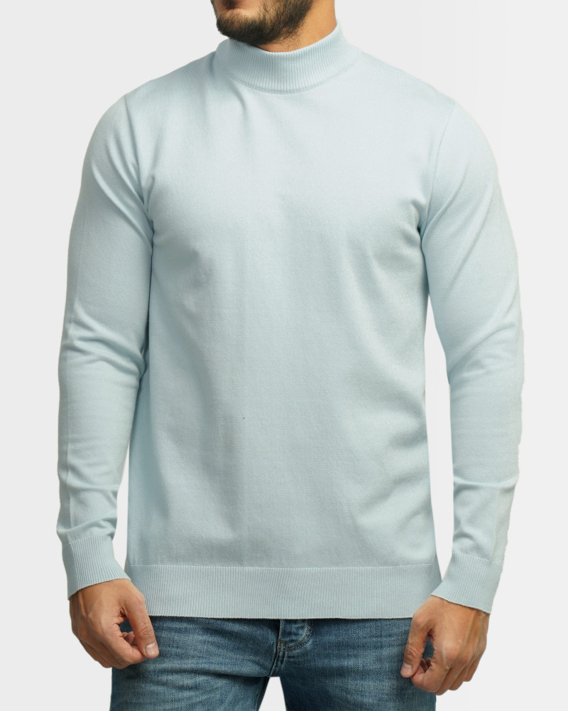 خرید و قیمت پلیور بافت یقه 5 سانت ساده مردانه آبی روشن 22250101