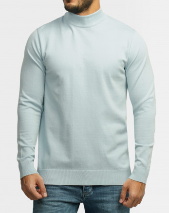 خرید و قیمت پلیور بافت یقه 5 سانت ساده مردانه آبی روشن 22250101