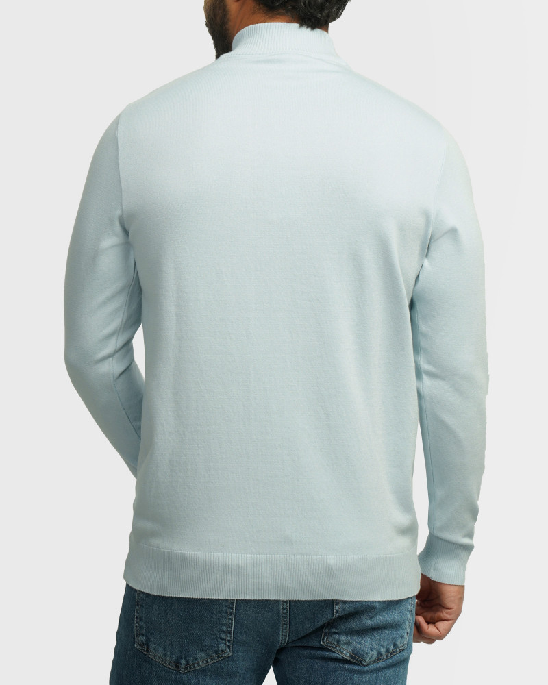 خرید و قیمت پلیور بافت یقه 5 سانت ساده مردانه آبی روشن 22250101