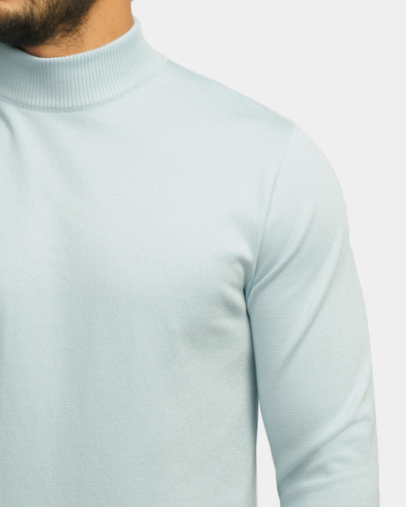 خرید و قیمت پلیور بافت یقه 5 سانت ساده مردانه آبی روشن 22250101