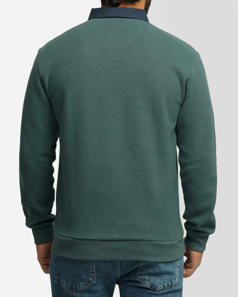 پلیور یقه پیراهنی ساده سبز 24388144