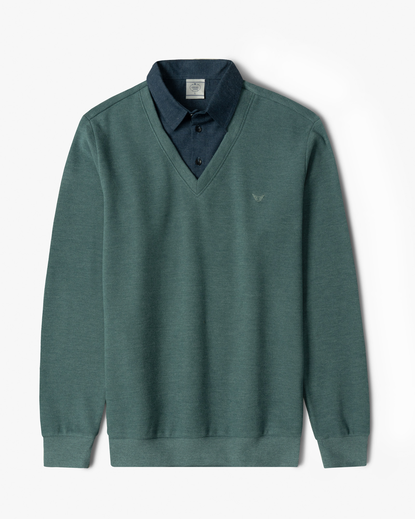 پلیور یقه پیراهنی ساده سبز 24388144