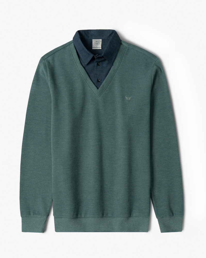 پلیور یقه پیراهنی ساده سبز 24388144