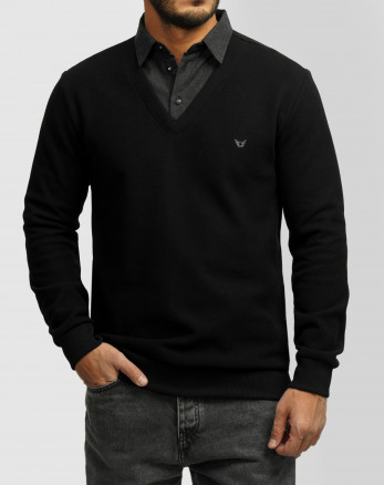 پلیور یقه پیراهنی ساده مشکی 24388144