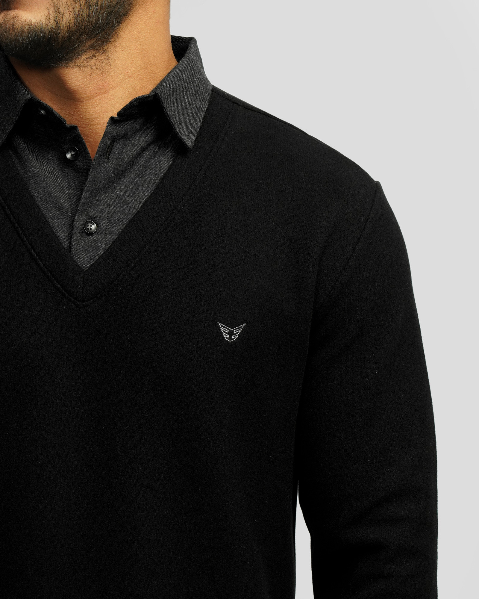 پلیور یقه پیراهنی ساده مشکی 24388144