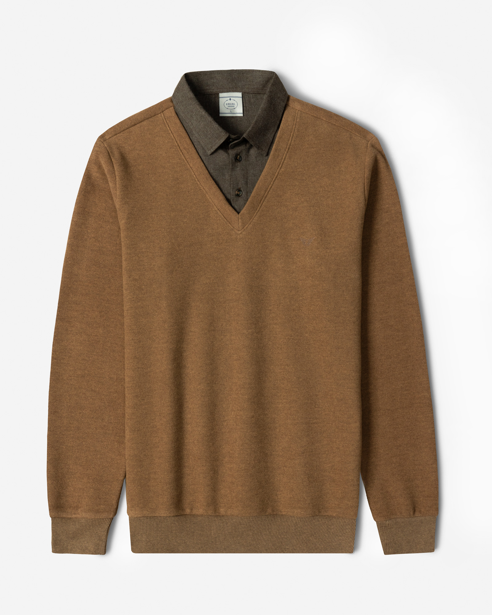 پلیور یقه پیراهنی ساده قهوه ای 24388144