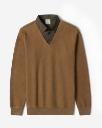 پلیور یقه پیراهنی ساده قهوه ای 24388144