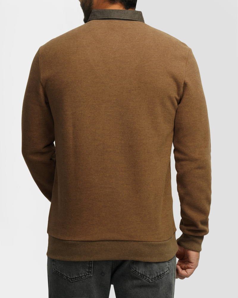 پلیور یقه پیراهنی ساده قهوه ای 24388144