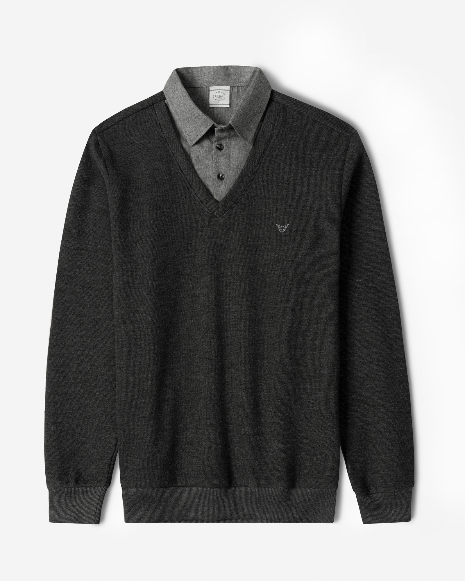 پلیور یقه پیراهنی ساده ذغالی 24388144