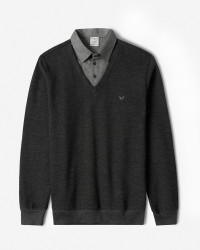 پلیور یقه پیراهنی ساده ذغالی 24388144