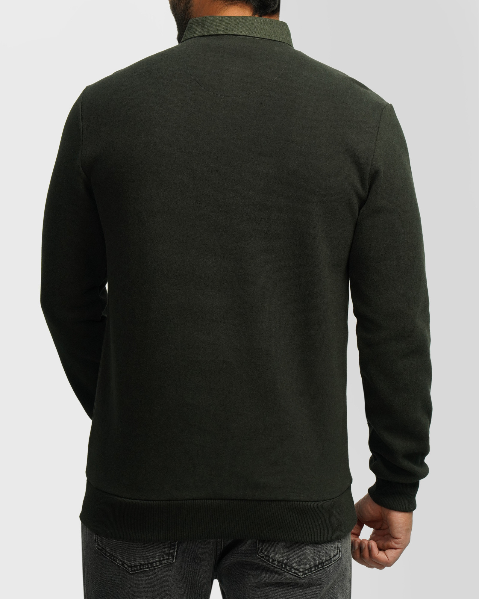 پلیور یقه پیراهنی ساده سبز تیره 24388144