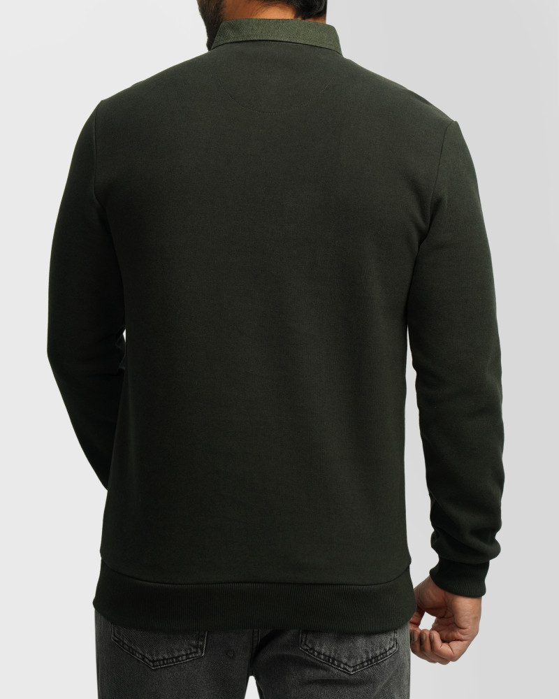 پلیور یقه پیراهنی ساده سبز تیره 24388144