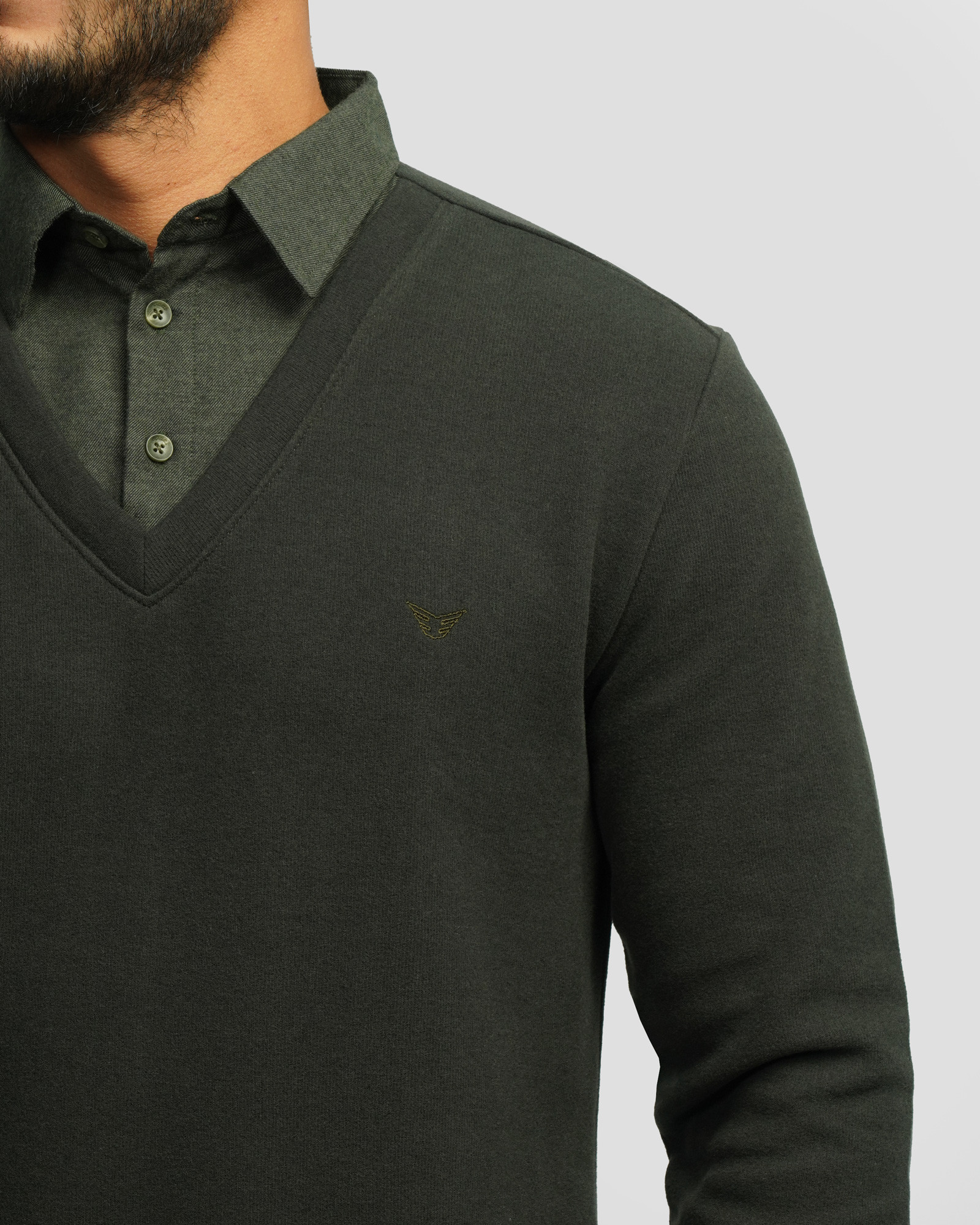 پلیور یقه پیراهنی ساده سبز تیره 24388144