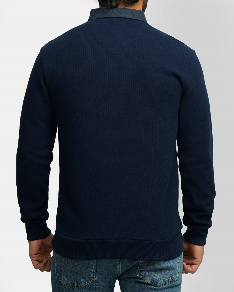 پلیور یقه پیراهنی ساده سرمه ای روشن  24388144