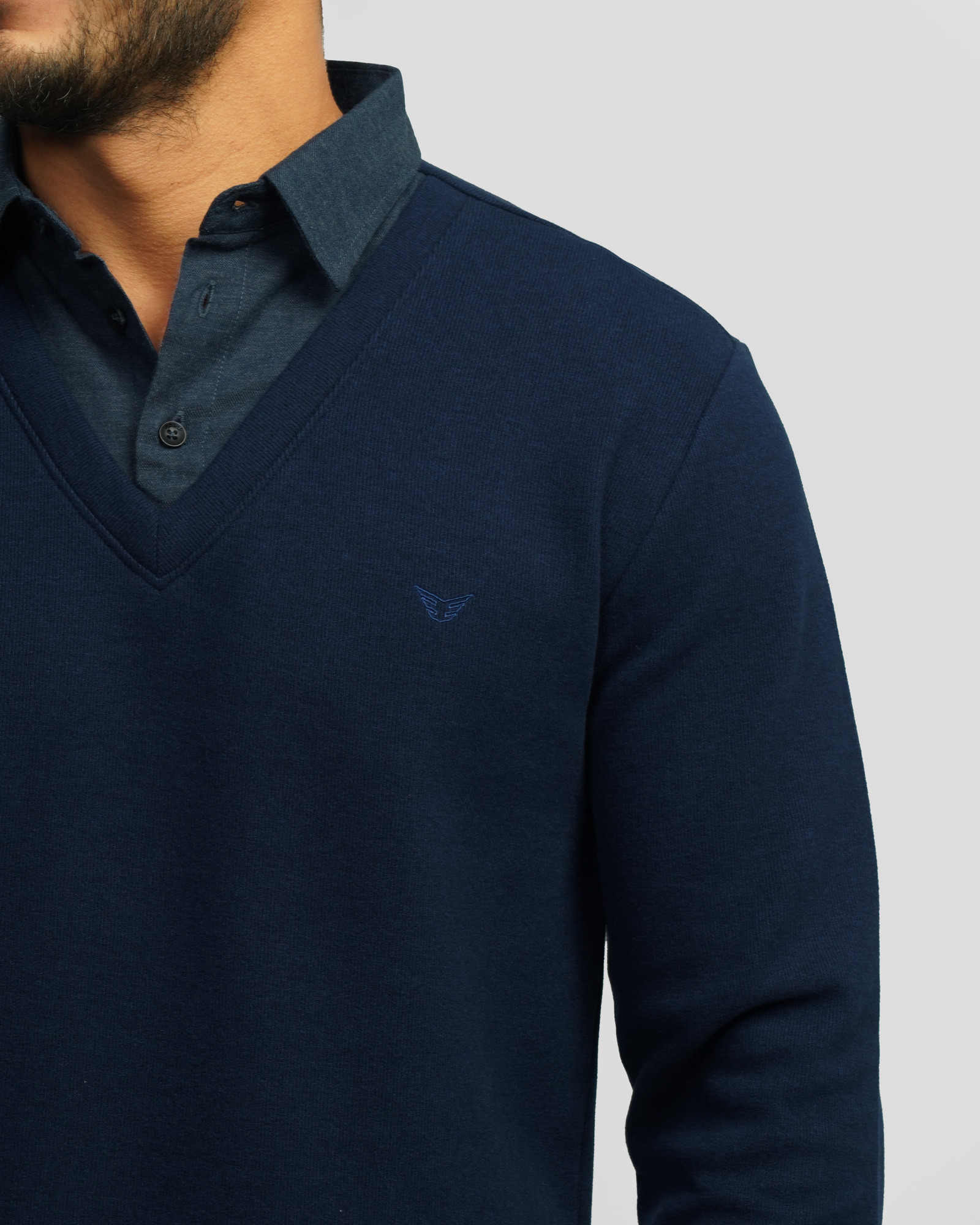 پلیور یقه پیراهنی ساده سرمه ای روشن  24388144