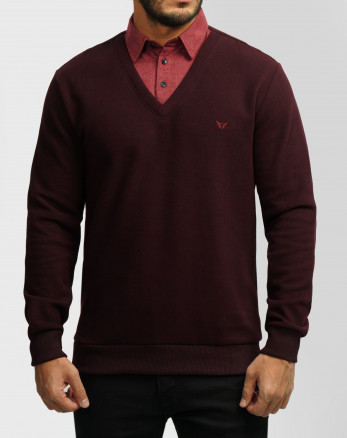 پلیور یقه پیراهنی ساده زرشکی 24388144