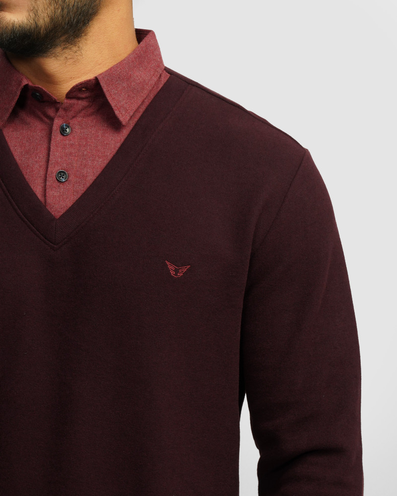 پلیور یقه پیراهنی ساده زرشکی 24388144