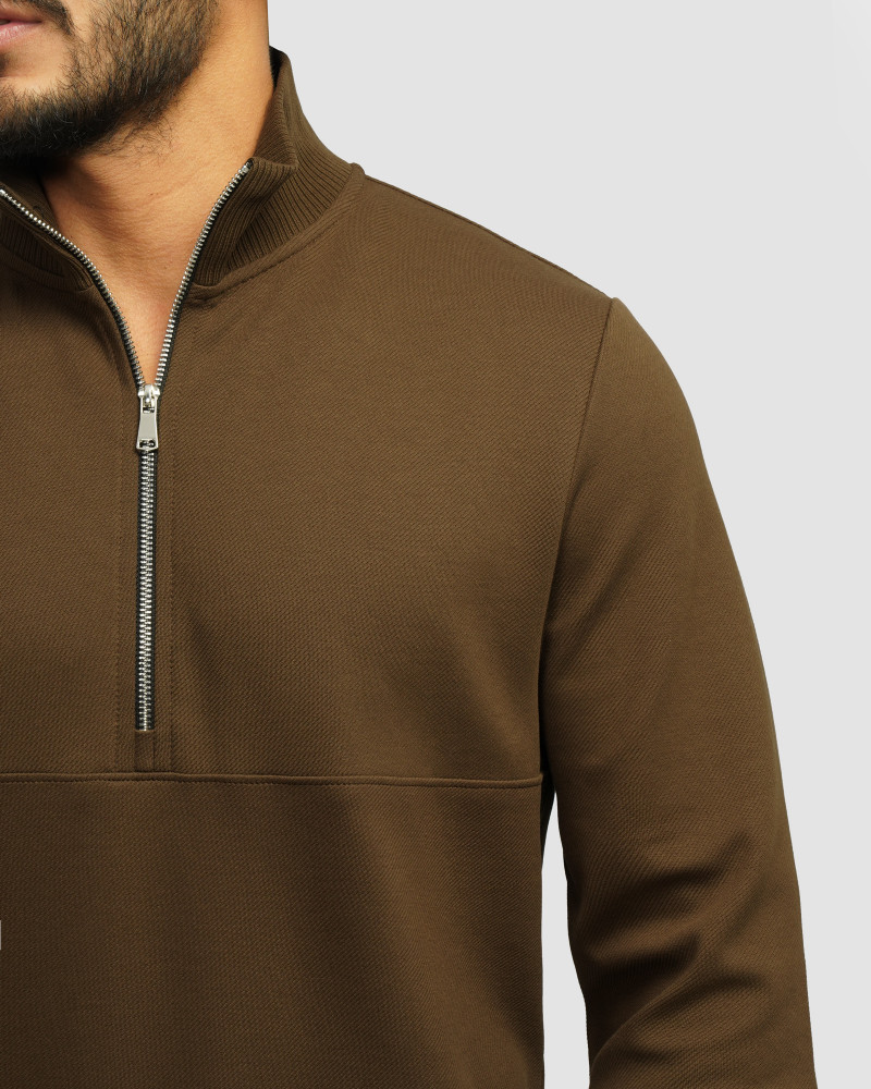 پلیور نیم زیپ مردانه قهوه ای 24341129