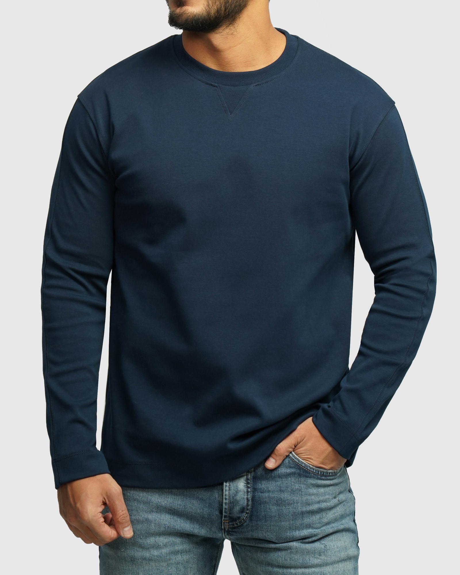 خرید و قیمت تیشرت آستین بلند یقه گرد ساده سرمه ای 24328127