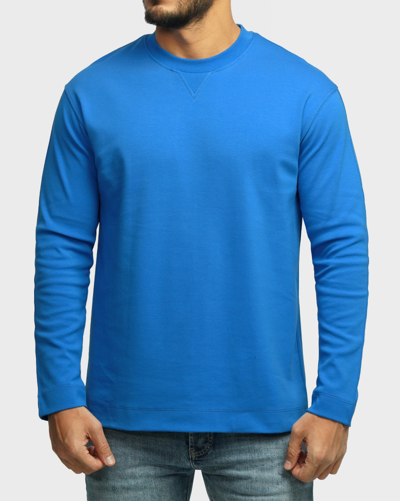 خرید و قیمت تیشرت آستین بلند یقه گرد ساده آبی 24328127