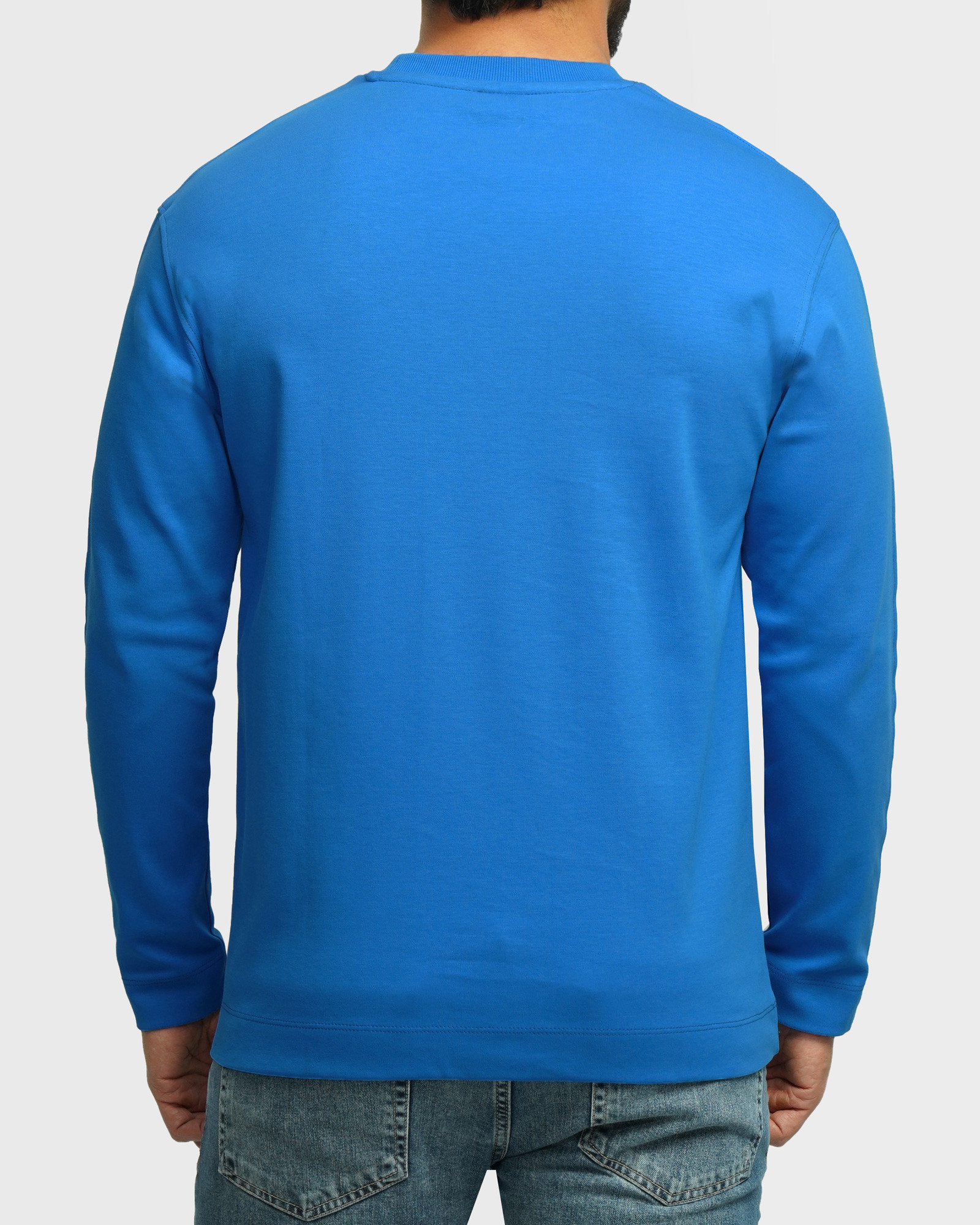 خرید و قیمت تیشرت آستین بلند یقه گرد ساده آبی 24328127