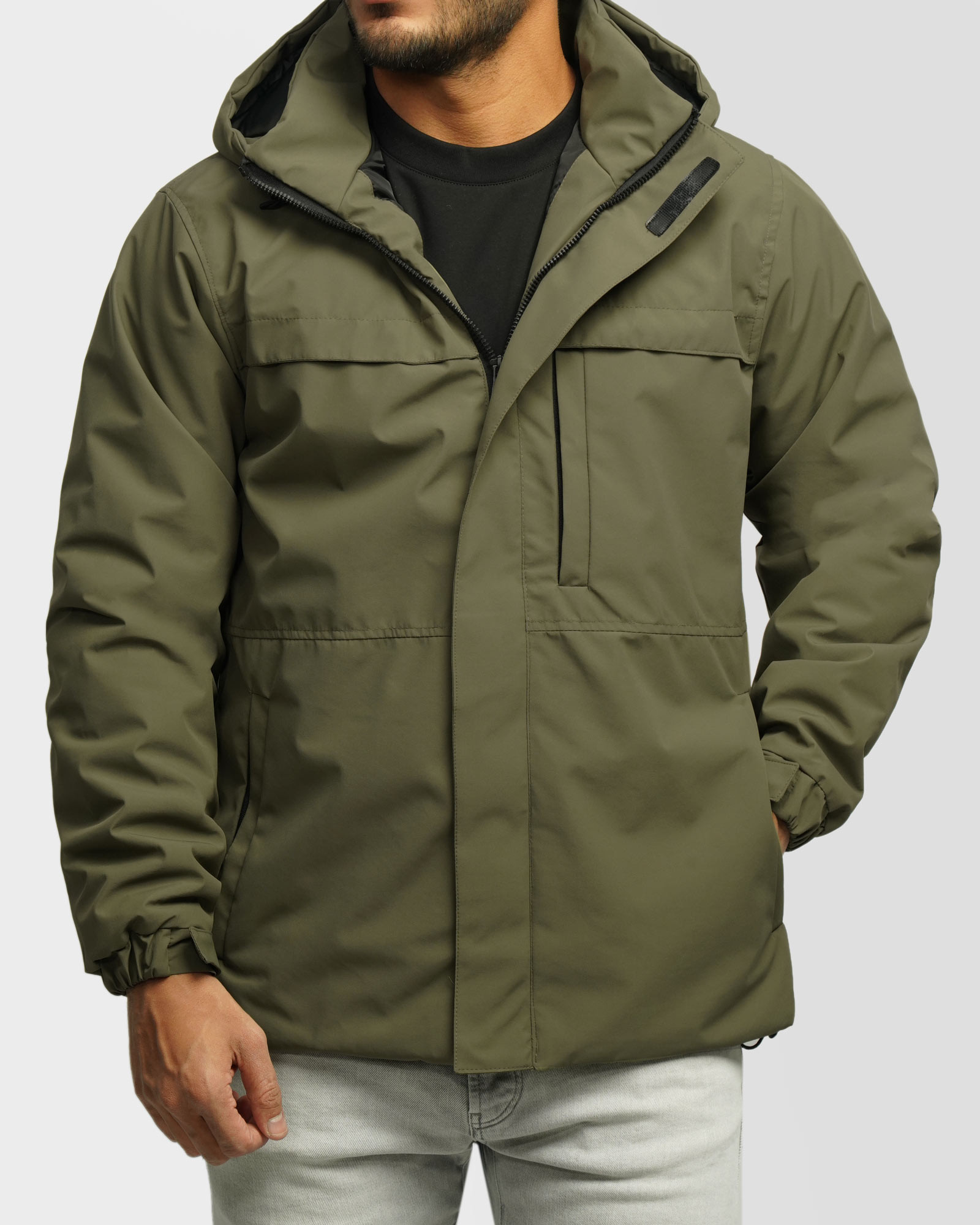  کاپشن مردانه کلاه دار سبز 24216370