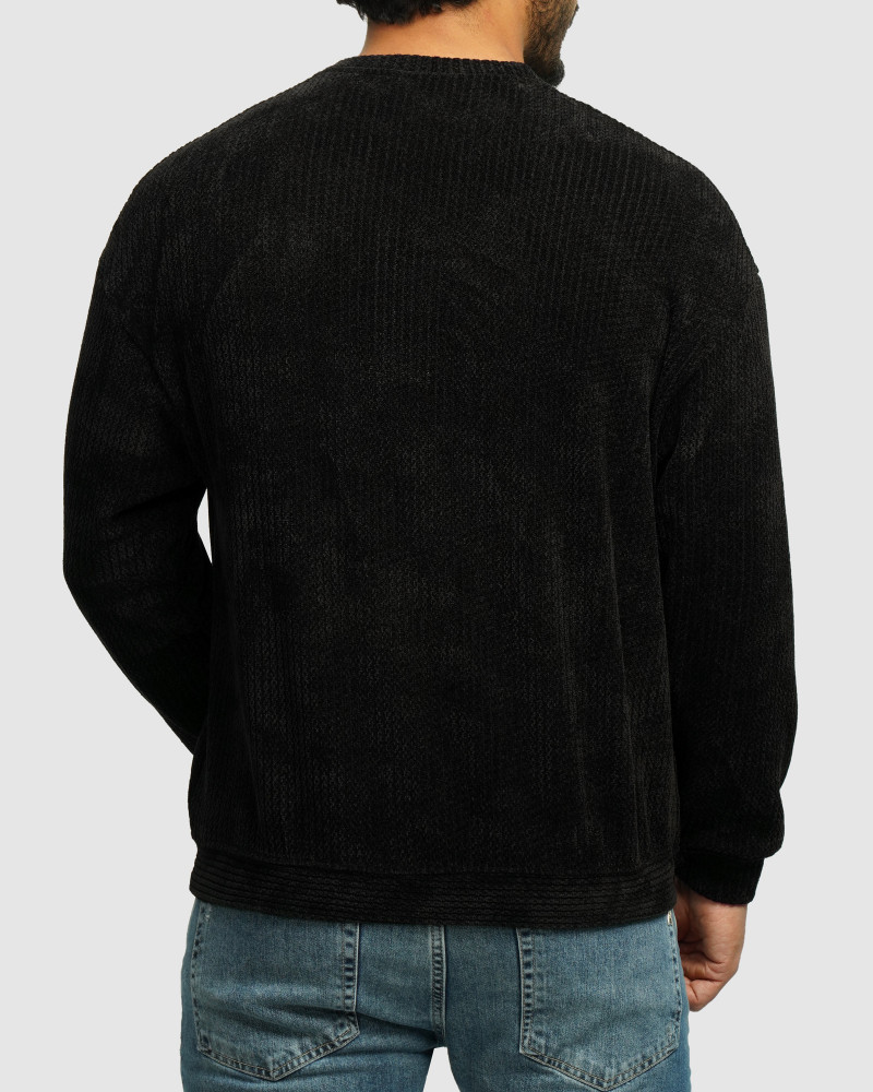 خرید و قیمت پلیور بافت یقه گرد طرح دار مردانه مشکی 24358130