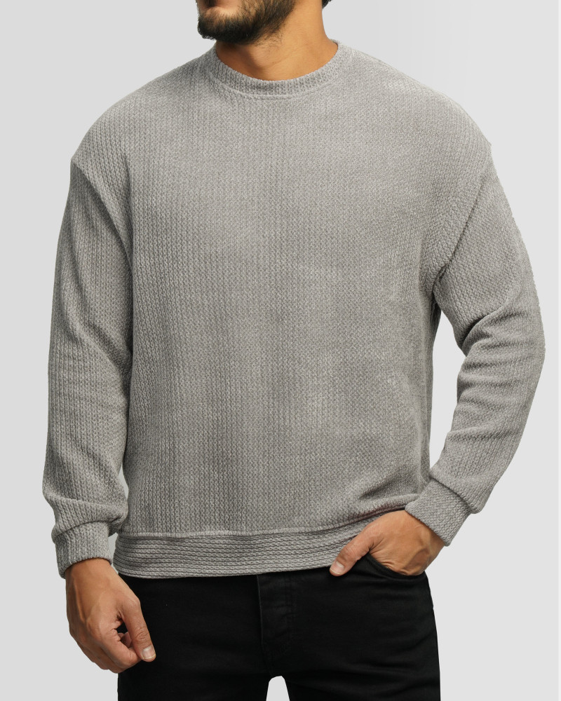 خرید و قیمت پلیور بافت یقه گرد طرح دار مردانه طوسی 24358130