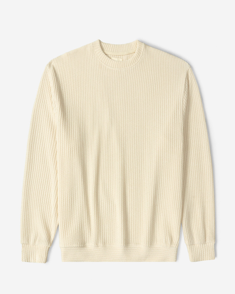 پلیور بافت یقه گرد طرح دار مردانه کرم 24358130