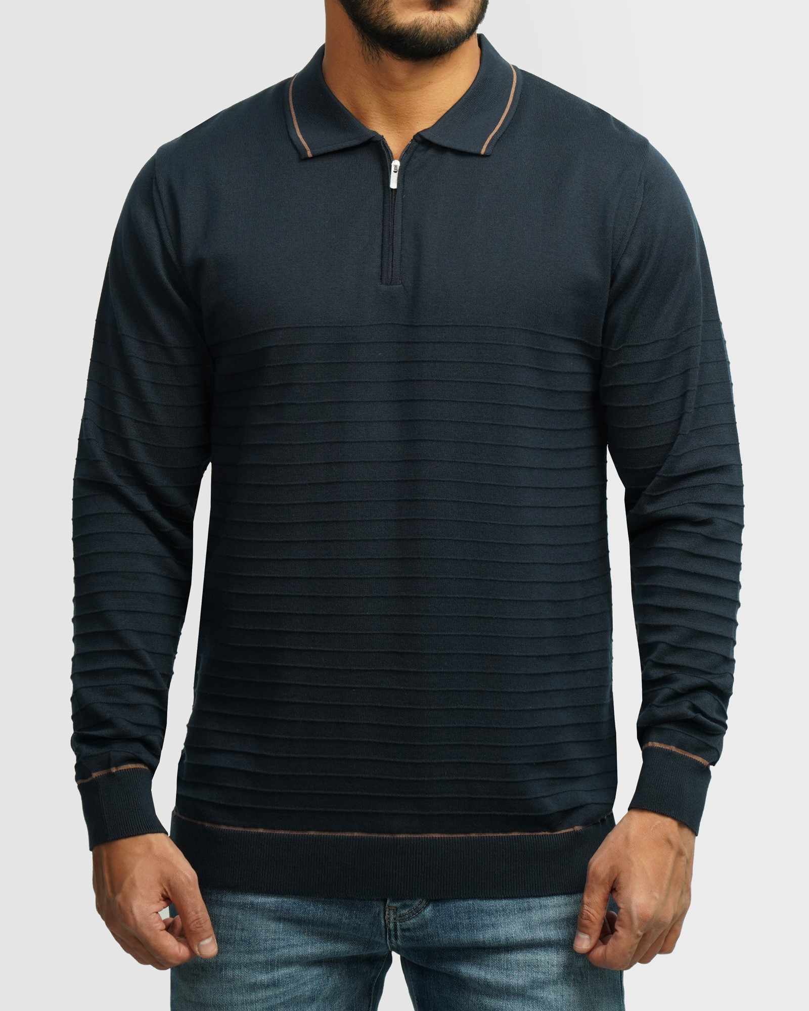 خرید و قیمت پولوشرت آستین بلند نیم زیپ مردانه سرمه ای 24286110