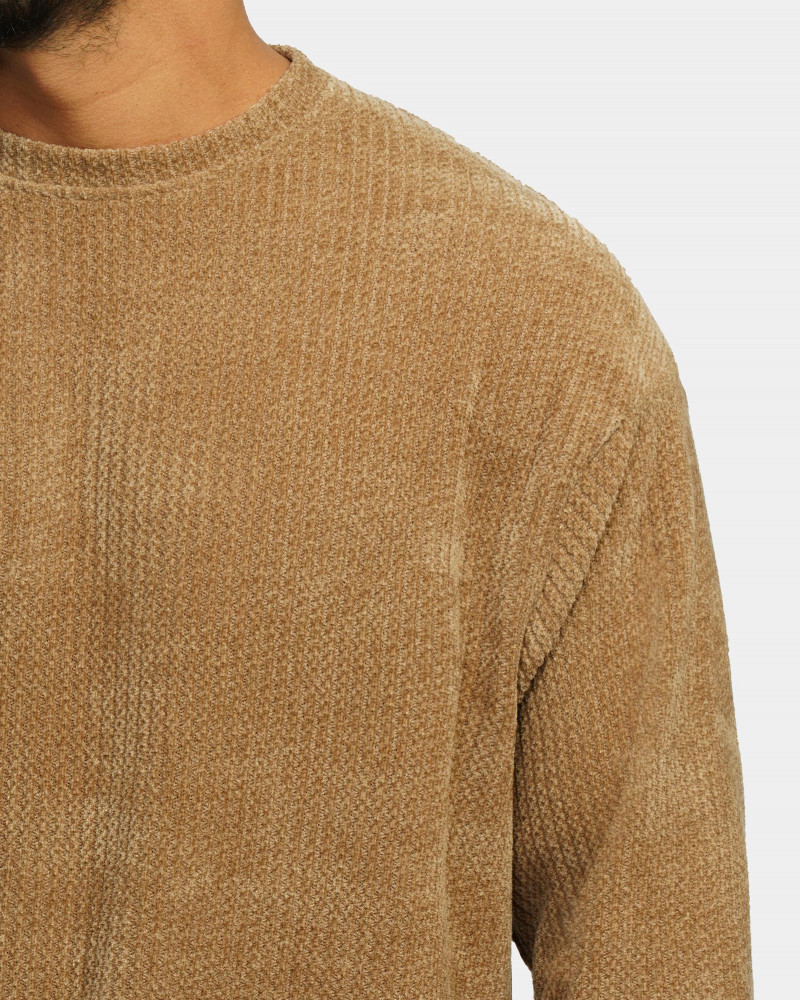 خرید و قیمت پلیور بافت یقه گرد طرح دار مردانه قهوه ای 24358130